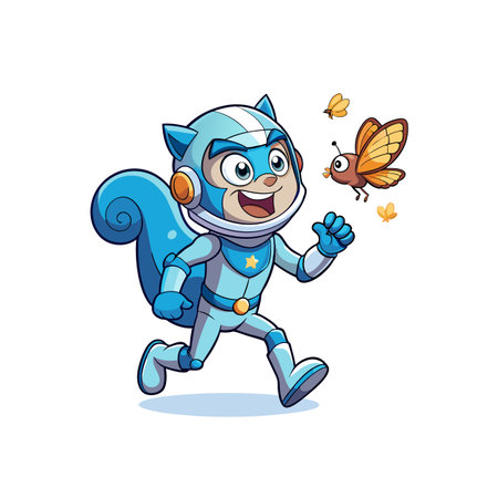 Squirrel astronaut running after a butterfly cartoon illustration artのイラスト素材