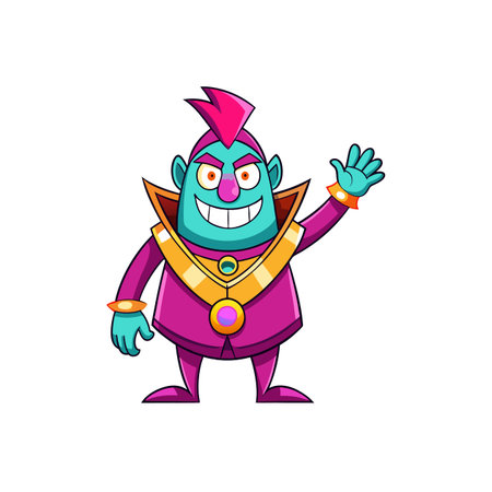Cartoon alien character waving in space suit illustrationのイラスト素材
