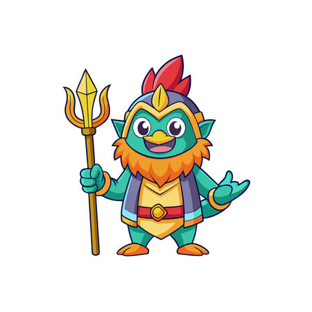 Cartoon warrior character with trident illustration for fantasy conceptsのイラスト素材