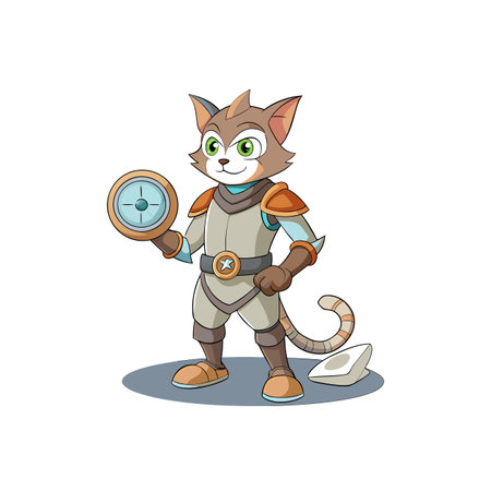 Cartoon cat character holding gear ready for space adventureのイラスト素材