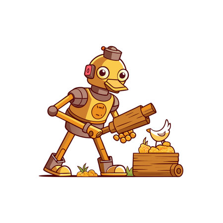 Duck robot farming with a wooden machine near bird nestのイラスト素材
