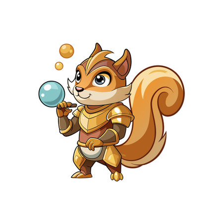 Cartoon Squirrel in Armor Playing with Bubbles Illustrationのイラスト素材