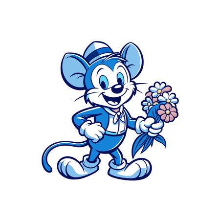 Cartoon mouse with flowers isolated on a white backgroundのイラスト素材