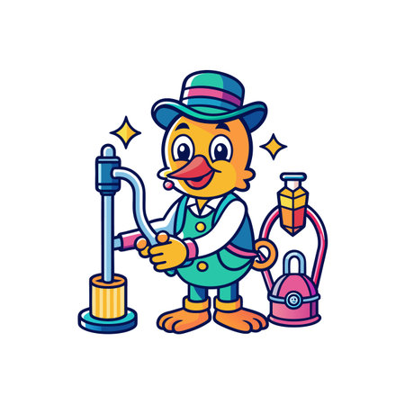 Whimsical duck character with vintage accessories cartoon illustration styleのイラスト素材