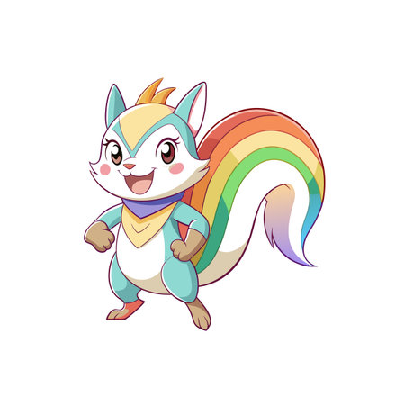 Cute cartoon squirrel with rainbow tail on white backdropのイラスト素材