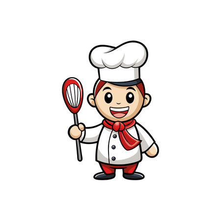 Cartoon chef with spoon in clean flat illustrationのイラスト素材