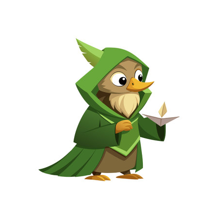 Whimsical cartoon owl wizard holding geometric shaped candleのイラスト素材