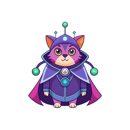 Cartoon cat in space costume with a cape illustrationのイラスト素材