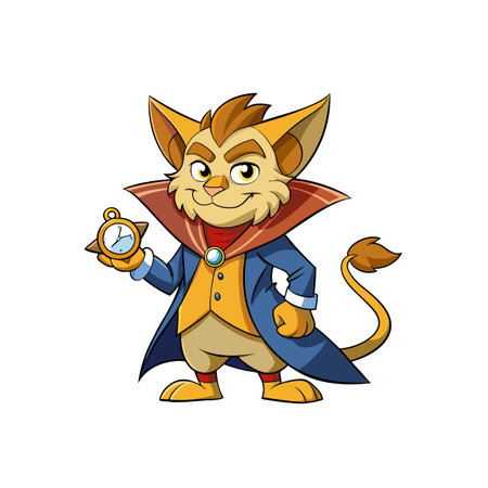 Cartoon Lion Character Holding a Pocket Watch Illustrationのイラスト素材