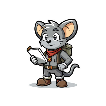 Cartoon mouse explorer reading a map, adventure conceptのイラスト素材
