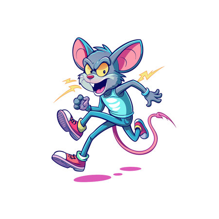 Cartoon mouse running with shoes and angry expressionのイラスト素材