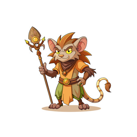 Cartoon rodent warrior with tribal staff and confident poseのイラスト素材