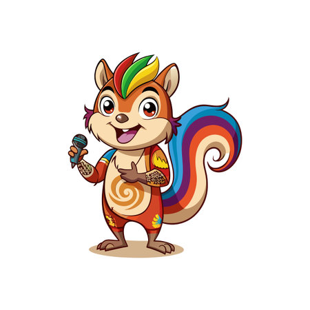 Singing cartoon squirrel with colorful details and microphoneのイラスト素材