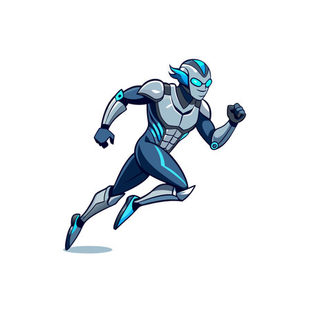 Dynamic robot character sprinting forward with confident expression illustrationのイラスト素材