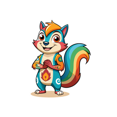 Cartoon squirrel character with rainbow tail and body artのイラスト素材
