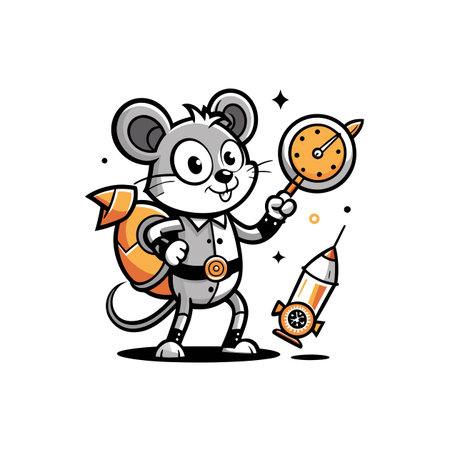 Cartoon mouse astronaut with clock and spaceship graphic designのイラスト素材