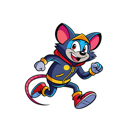 Cartoon mouse running with happy expression and sports wearのイラスト素材