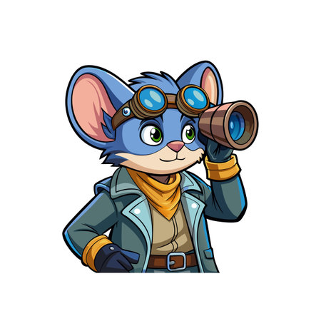 Cartoon mouse aviator looks through spyglass, cartoon style artworkのイラスト素材