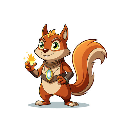 Cartoon squirrel character holding magical light with cute outfitのイラスト素材