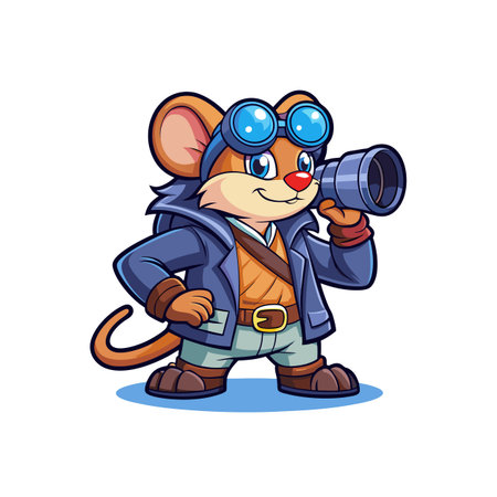 Cartoon mouse explorer with binoculars illustration vector stock imageのイラスト素材