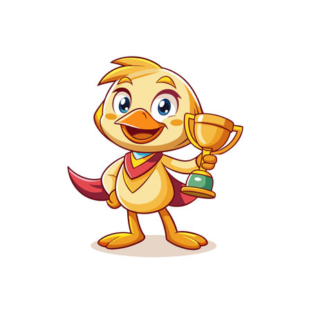 Cartoon bird character holding trophy symbol of successのイラスト素材