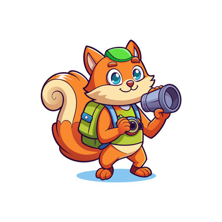Cartoon Squirrel Tourist With Camera and Backpack Illustrationのイラスト素材