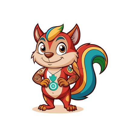 Cartoon squirrel with tattoos standing on a white backgroundのイラスト素材