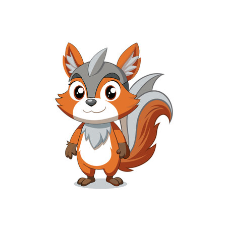Cartoon fox with helmet standing on white background imageのイラスト素材