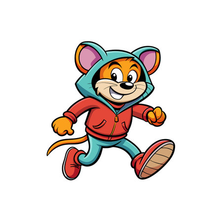 Cartoon mouse character in sportswear walking with friendly expressionのイラスト素材