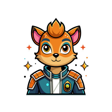 Cartoon fox character portrait wearing futuristic space suit uniformのイラスト素材