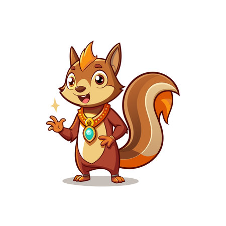 Cartoon squirrel mascot with jewel necklace and happy expressionのイラスト素材