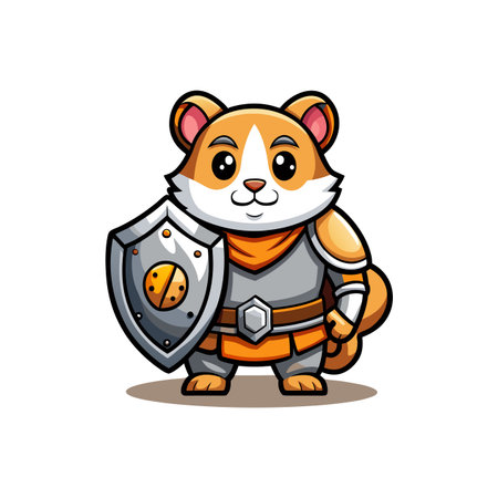 Cartoon hamster knight wearing armor and holding shieldのイラスト素材
