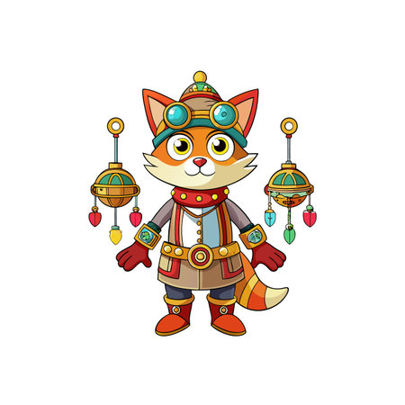 Steampunk Fox Mascot with Goggles and Decorative Ornamentsのイラスト素材