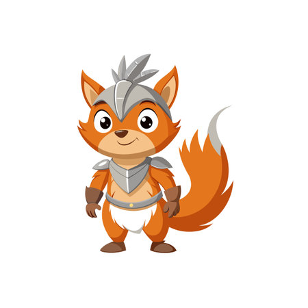 Cartoon fox character wearing armor and smiling contentedlyのイラスト素材