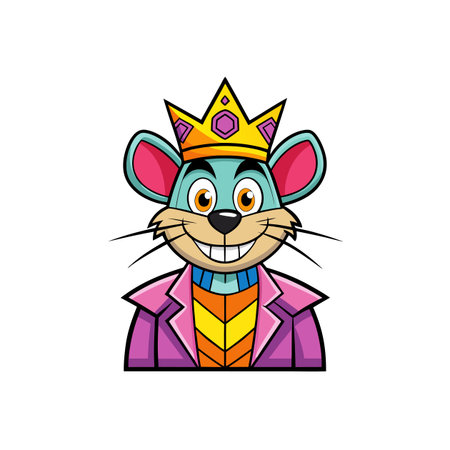 Cartoon mouse with a golden crown and pink blazerのイラスト素材