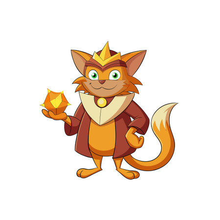 Cartoon cat king holding a gem with a crownのイラスト素材