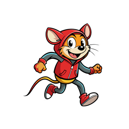 Cartoon mouse running with red hoodie and cute smileのイラスト素材
