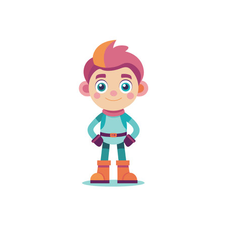 Cartoon Boy Character Standing with Hands on Hipsのイラスト素材