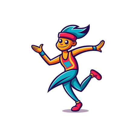 Cartoon athlete running with a happy expression, teal and redのイラスト素材
