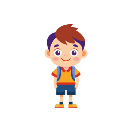 Cute cartoon boy with backpack ready for schoolのイラスト素材