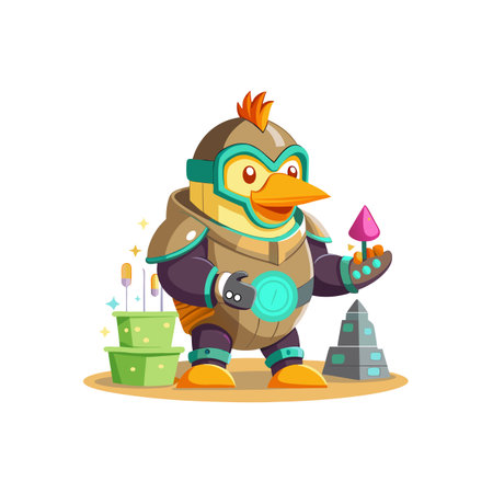 Cartoon duck scientist building a modern fantasy vector cityのイラスト素材