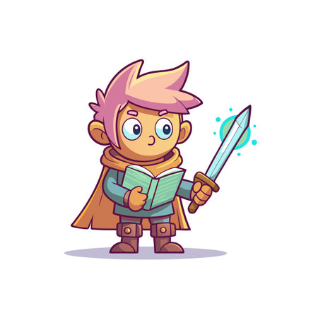 Cartoon Hero Learns Sword Magic From A Bookのイラスト素材