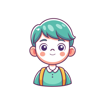 Cartoon student smiling, wearing backpack, front view graphic iconのイラスト素材