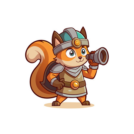 Cute cartoon squirrel viking character with a telescopeのイラスト素材