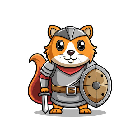 Cartoon squirrel warrior with shield and sword illustrationのイラスト素材