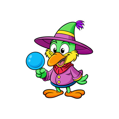 Cartoon bird magician holding magic orb in comic styleのイラスト素材