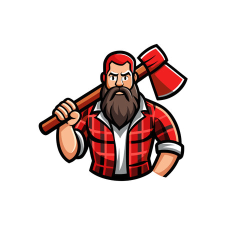 Cartoon lumberjack with axe slung over shoulder illustrationのイラスト素材