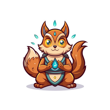 Cartoon fox with crystal in a sitting positionのイラスト素材