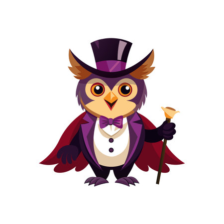 Whimsical owl in top hat and tuxedo illustrationのイラスト素材