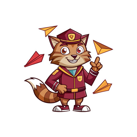 Cartoon Fox Postman Delivering Messages with Paper Airplanesのイラスト素材